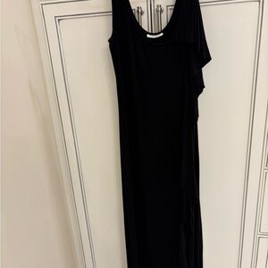 Calvin Klein Elegant Black Sleeveless Side Cascading Ruffle Dress Medium Awesome